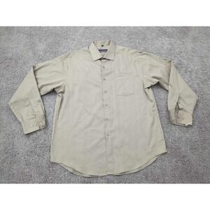 Geoffrey‎ Beene Button Up Shirt Mens 17 Beige Long Sleeve No Iron Classic Fit